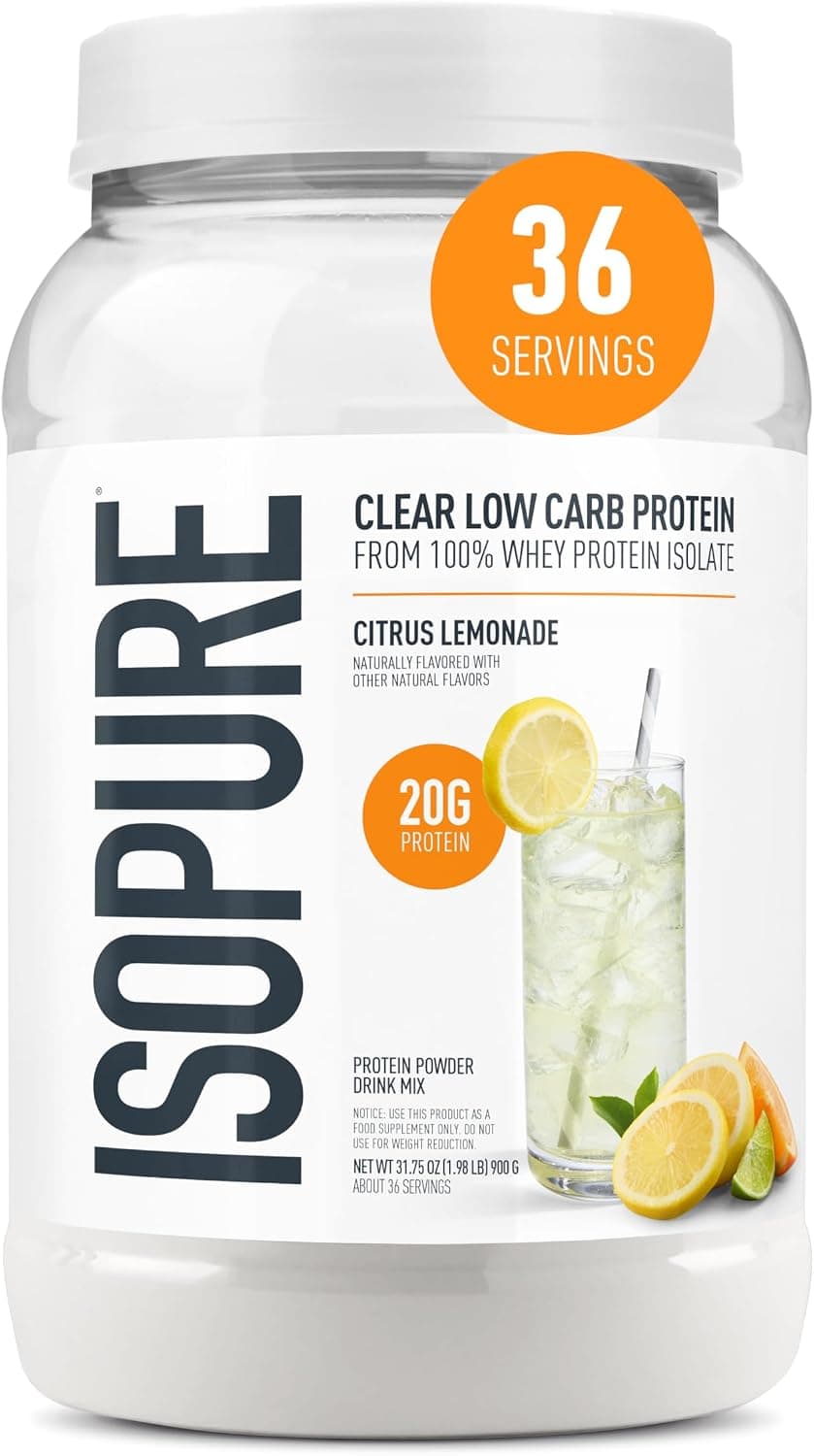 Isopure Clear Whey Isolate Protein Powder, Citrus Lemonade (1.9 lb, 36 Servings)
