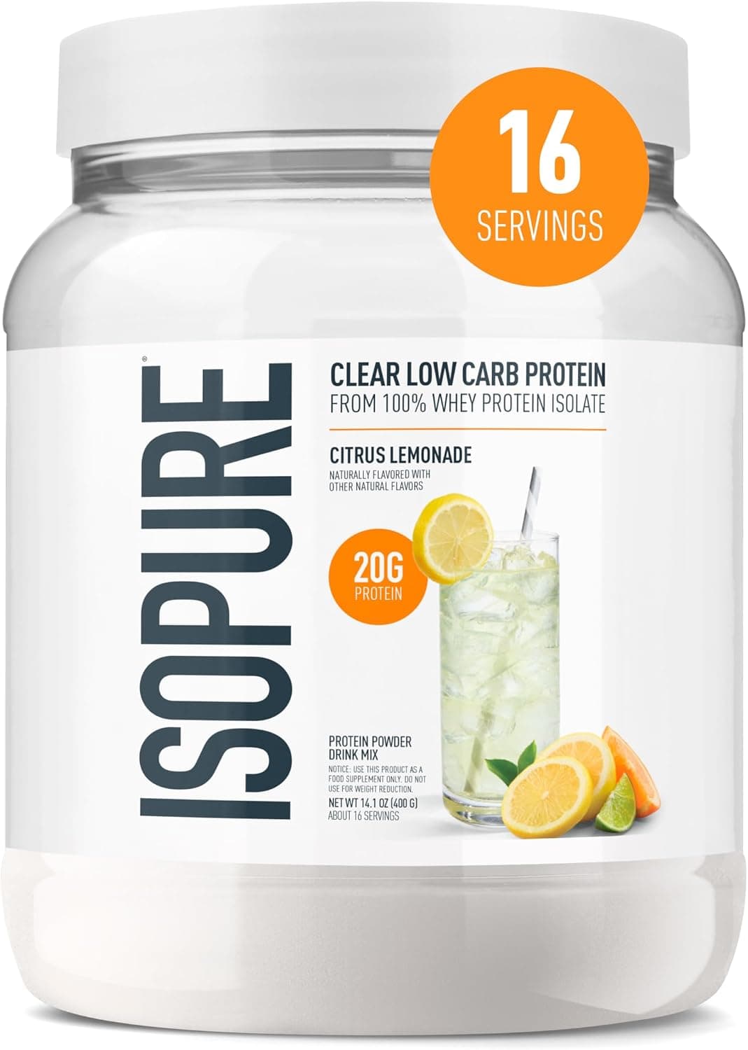 Isopure Clear Whey Isolate Protein Powder, Citrus Lemonade (14 Servings)