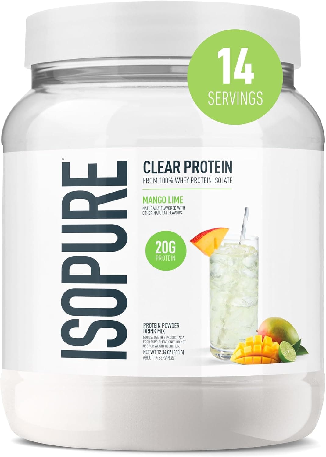 Isopure Clear Whey Isolate Protein Powder, Mango Lime (14 Servings)