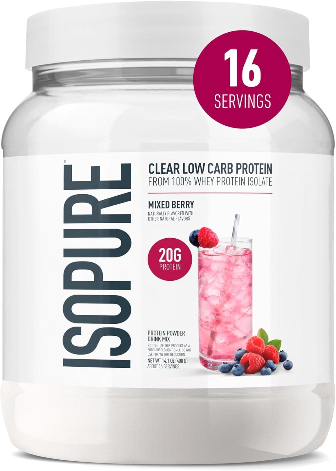 Isopure Clear Whey Isolate Protein Powder, Mixed Berry (14 Servings)