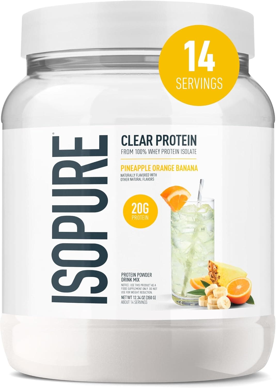 Isopure Clear Whey Isolate Protein Powder, Pineapple Orange Banana (14 Servings)