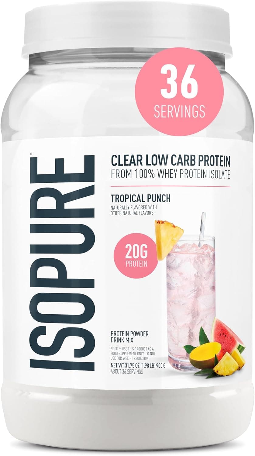 Isopure Clear Whey Isolate Protein Powder, Tropical Punch (1.9 lb, 36 Servings)