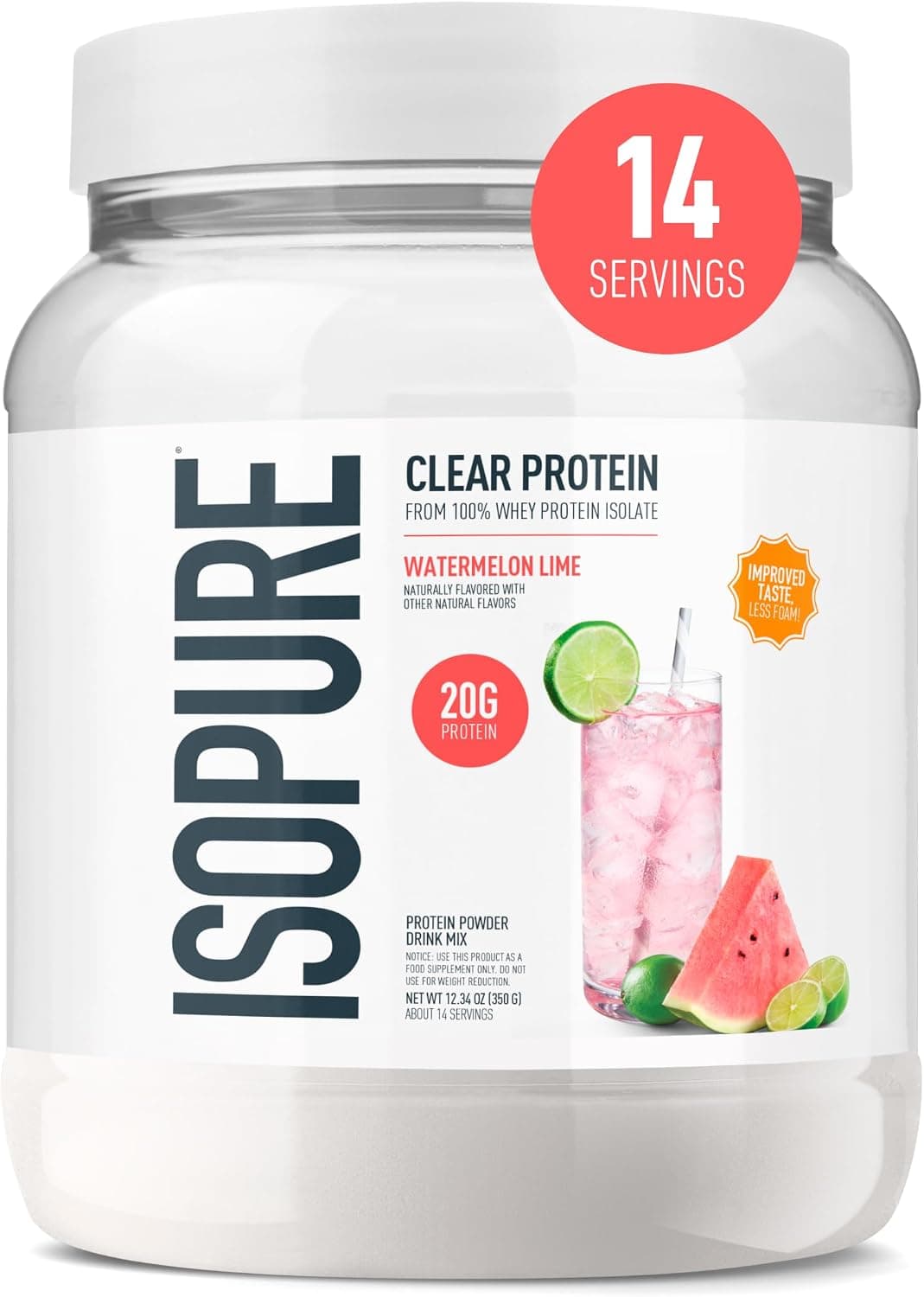 Isopure Clear Whey Isolate Protein Powder, Watermelon Lime (14 Servings)